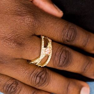 Gold Peach Rhinestone Ring